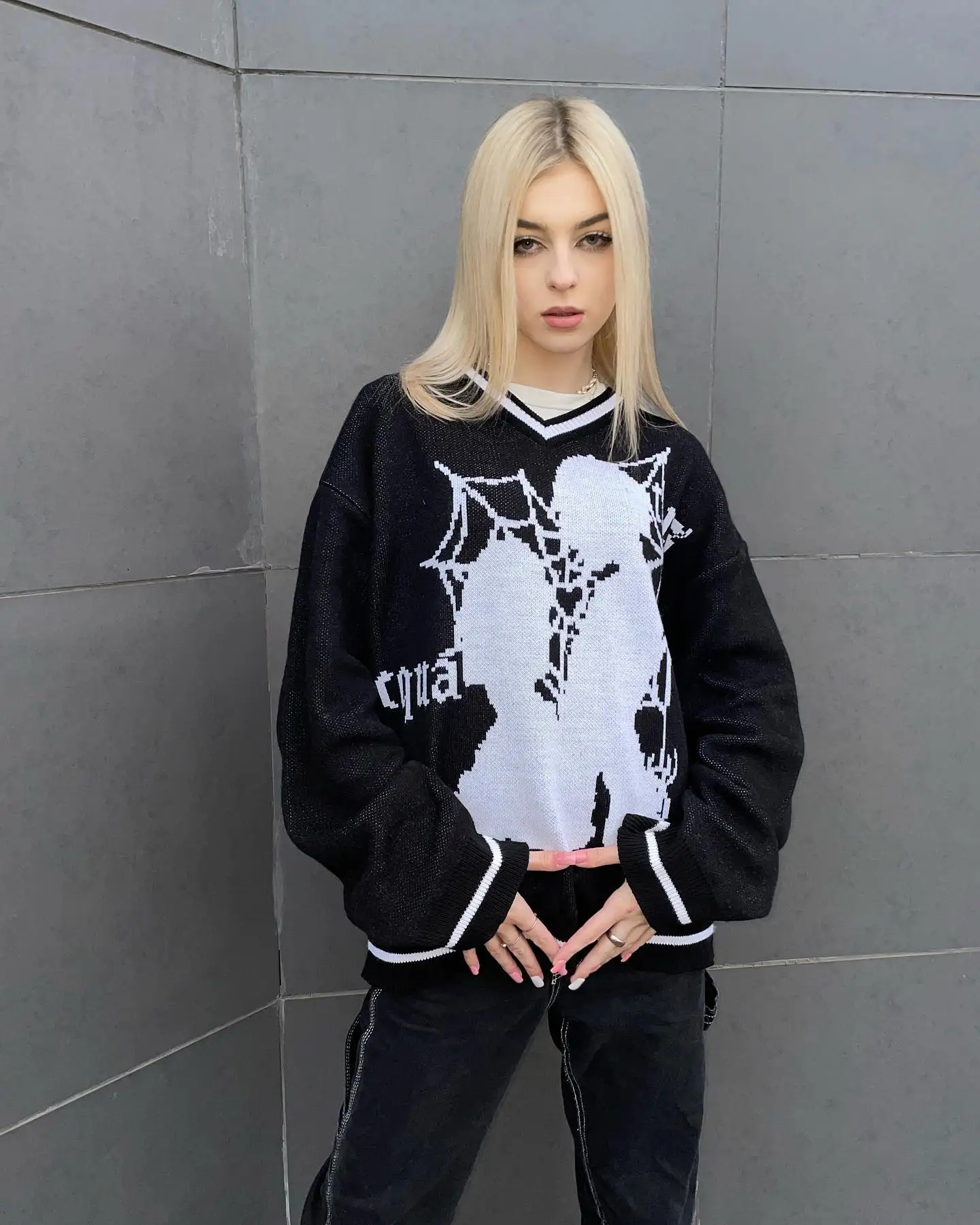 design pullover sweaters women vintage Tops Goth Sweater Punk Fairy Grunge Knitted Clothes Streetwear love Couple style