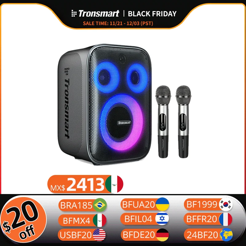 Tronsmart Halo 200 Bluetooth Speaker 120W Party Speaker with 3 Way Sound System, Built-in/Wired Mic, Guitar Input, APP Control