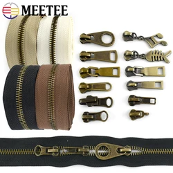 2/5M Meetee 5# Metal Zippers with Zipper Slider Bronze Zips Coil Bag Jacket Decor Cabbage Zip Roll Shoes Clothes Puller Repair