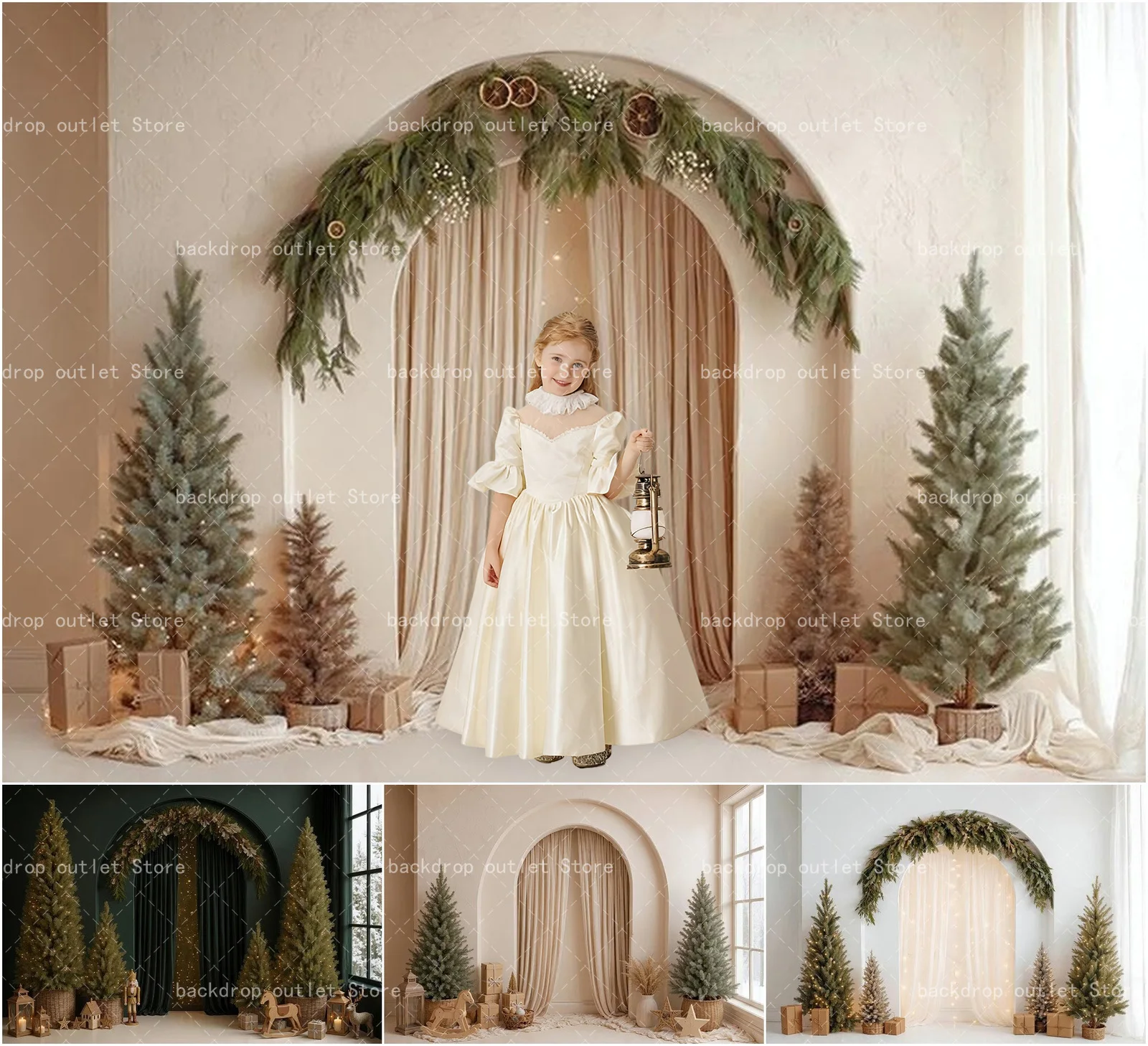 Mehofond Weihnachts-Fotografie-Hintergrund, Boho-Bogenwand, Weihnachtsbaum, Winterferien, Familie, Kinder, Porträt, Studio-Fotohintergrund
