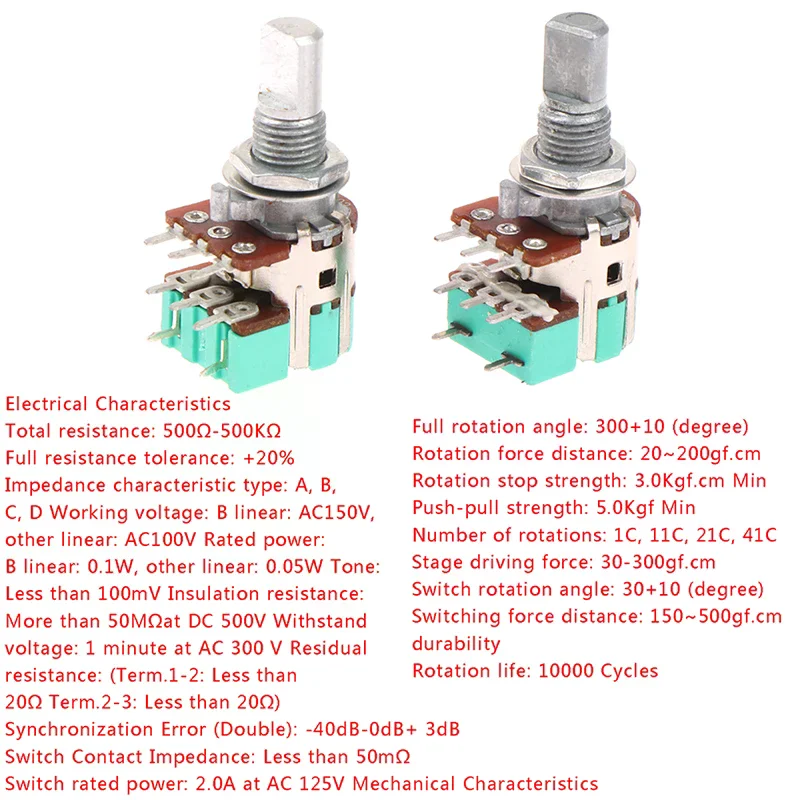 High Quality H120 Stereo Channel with Switch A50k A10k 15mm Half Shaft Volume Potentiometer for Daily Life & Work Needs