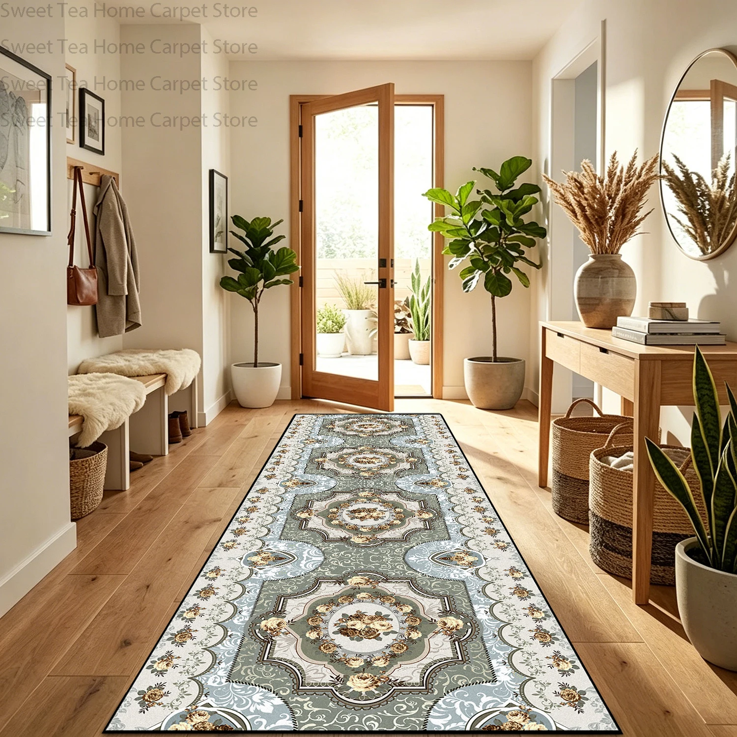 Persian Classic Villa Corridor Carpet Decoration Living Room Aisle Washable Floor Mats Kitchen Anti Slip Long Runners Rug Custom