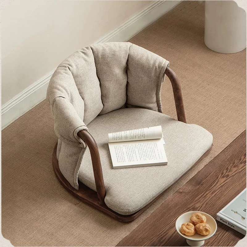 Solid wood tatami tea chair, Japanese low-profile round chair, living room soft-backed backrest, meditation and Zen chair