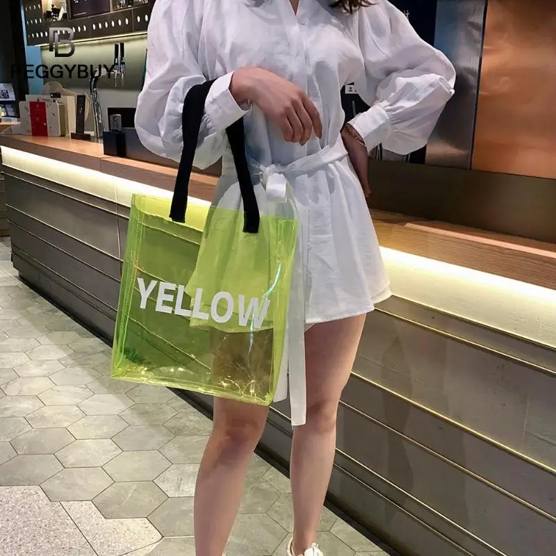 

PVC Transparent Shopping Bag Portable Jelly Bag PVC Clear Beach Tote Bag Women Shoulder Beach Travel Handbags