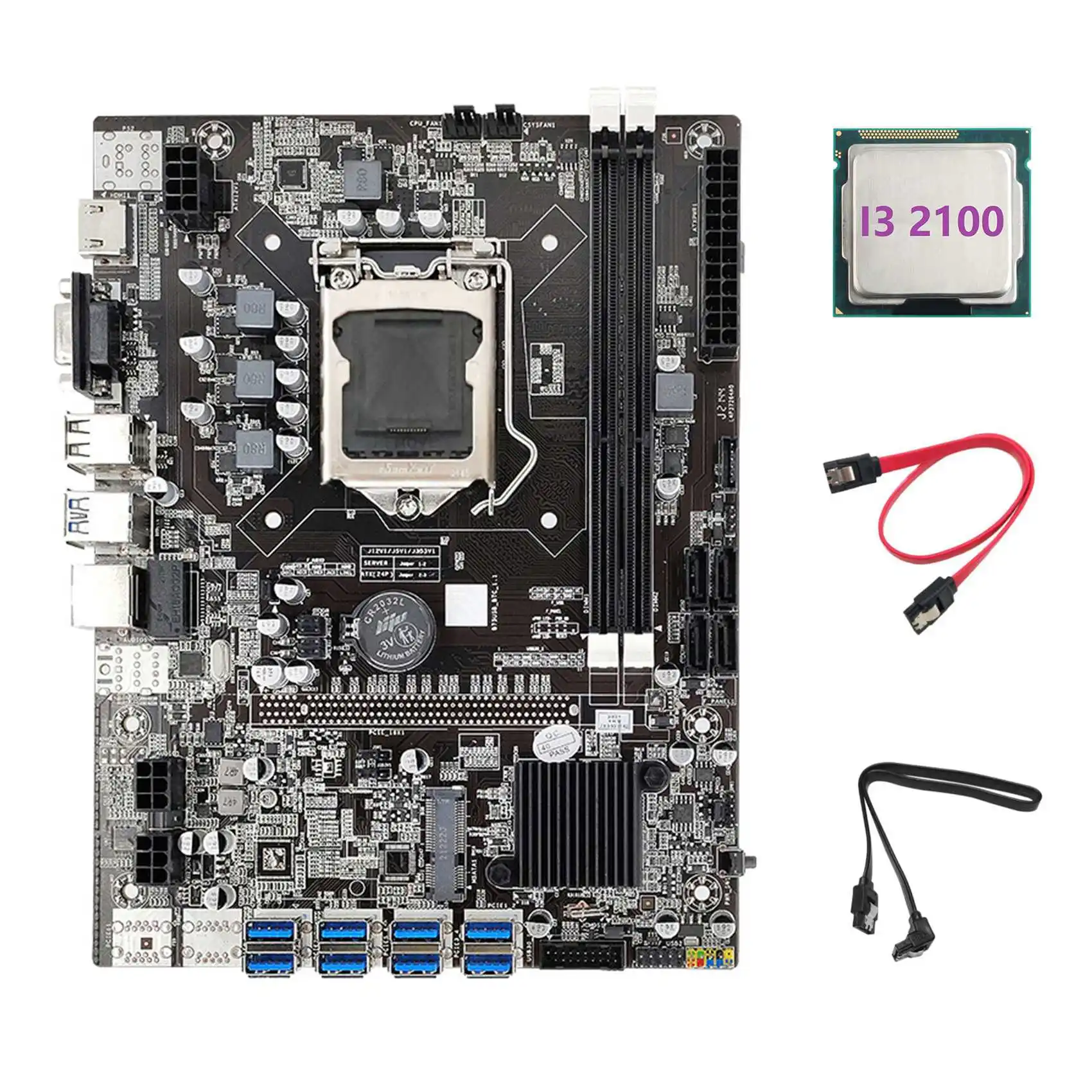 

B75 ETH Mining Motherboard+I3 2100 CPU+2XSATA Cable LGA1155 8XPCIE USB Adapter MSATA DDR3 B75 USB BTC Miner Motherboard