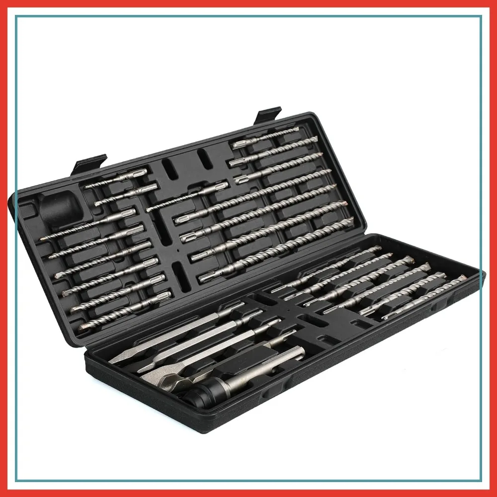 

27PCS SDS Plus Rotary Hammer Drill Bits & Chisels Set for Concrete, Stone, Brick with Storage Case