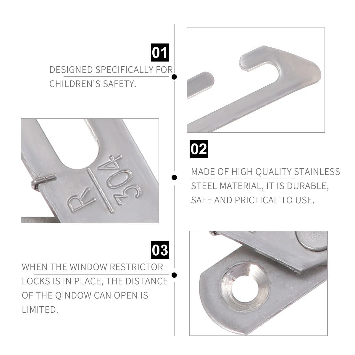 

1 set Window Restrictor Stainless Steel Child Safety Lock Sliding Glass Door HooksLatch 8 Screws Home Use Prevent Wind Damage