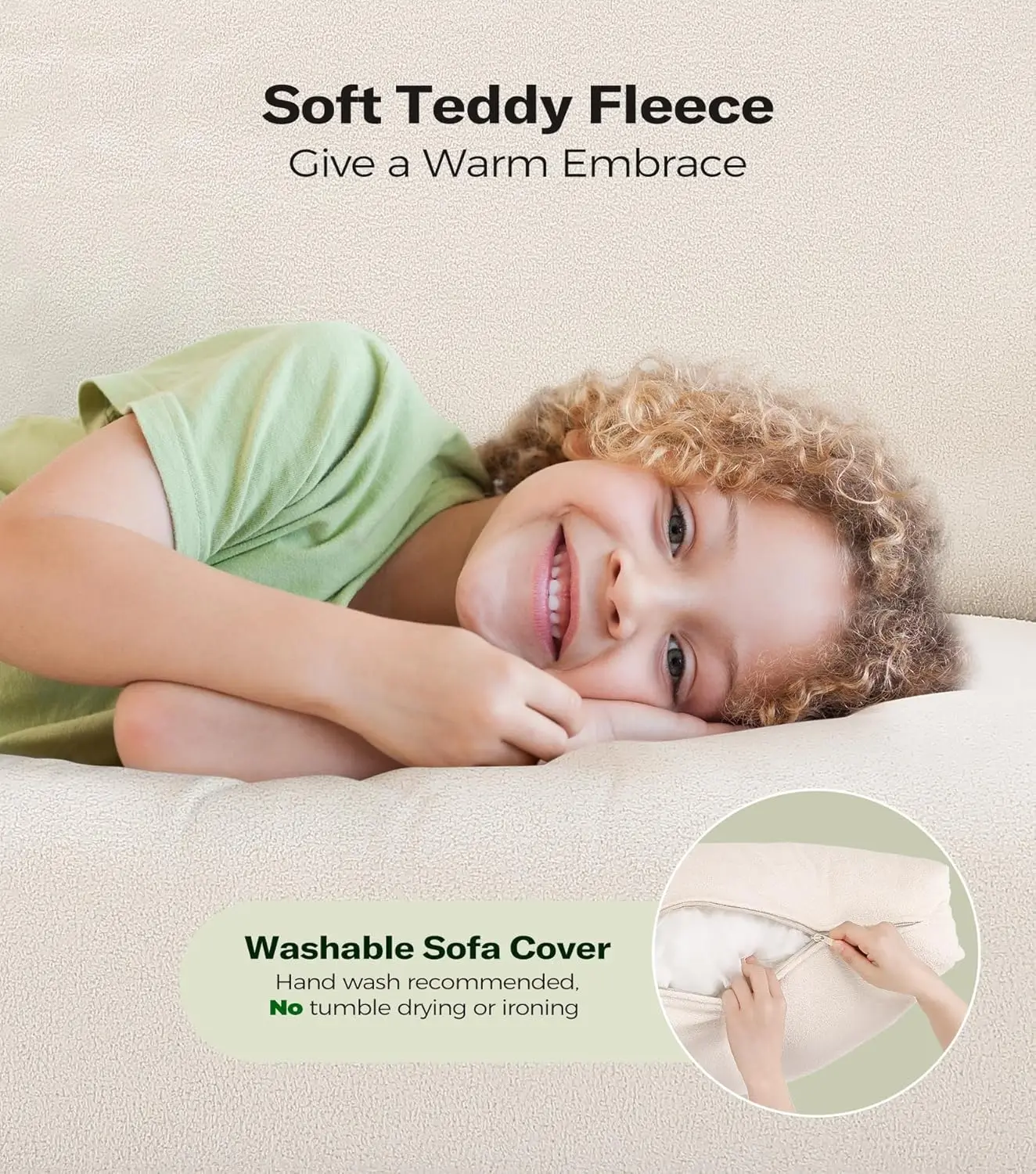 أريكة أريكة مقاس 83 بوصة، أرائك مريحة لغرفة المعيشة، أرائك تيدي من الصوف لغرفة المعيشة، أريكة بمقعدين بدون أدوات #4