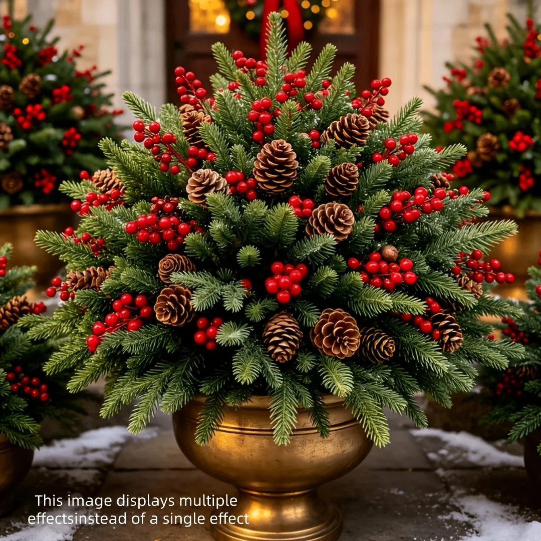 29PCS Artificial Spruce Pine Branches/simulated Pine Cones/red Fruits Mixed Bouquet, with A Natural and Full Floral Decoration