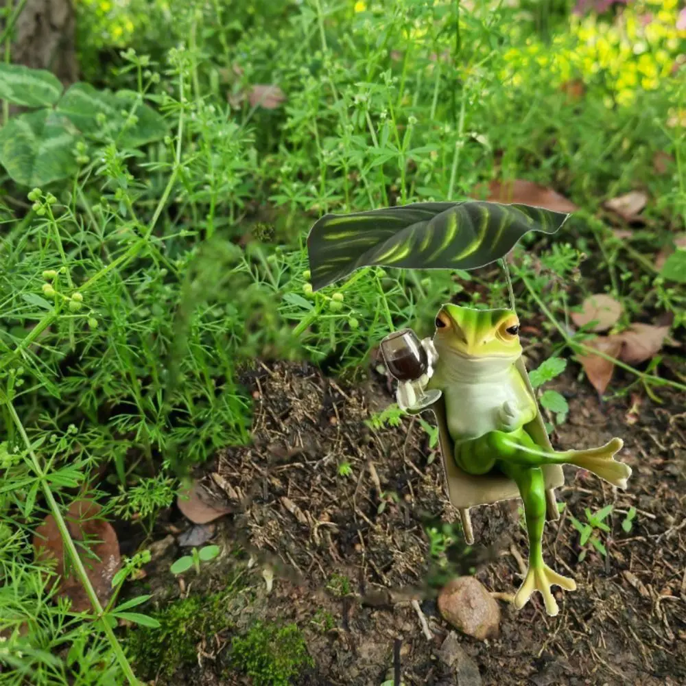 

Garden Decor Resin Vacation Frog Ornament Cartoon with Leaf Animal Sculpture Waterproof Cute Garden Frog Statue Courtyard