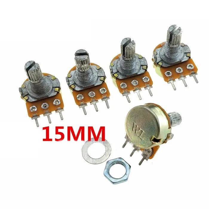 5pcs WH148 B1K B2K B5K B10K B20K B50K B100K B500K 3Pin 15mm Shaft Amplifier Dual Stereo Potentiometer 1K 2K 5K 10K 50K 100K 500K