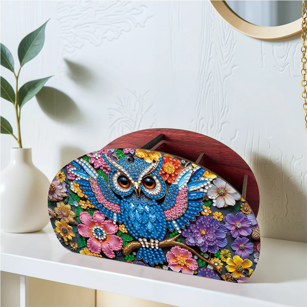 

Gem Owl DIY Wooden Diamond Painting Multi-grid Storage Box Tabletop Organizer