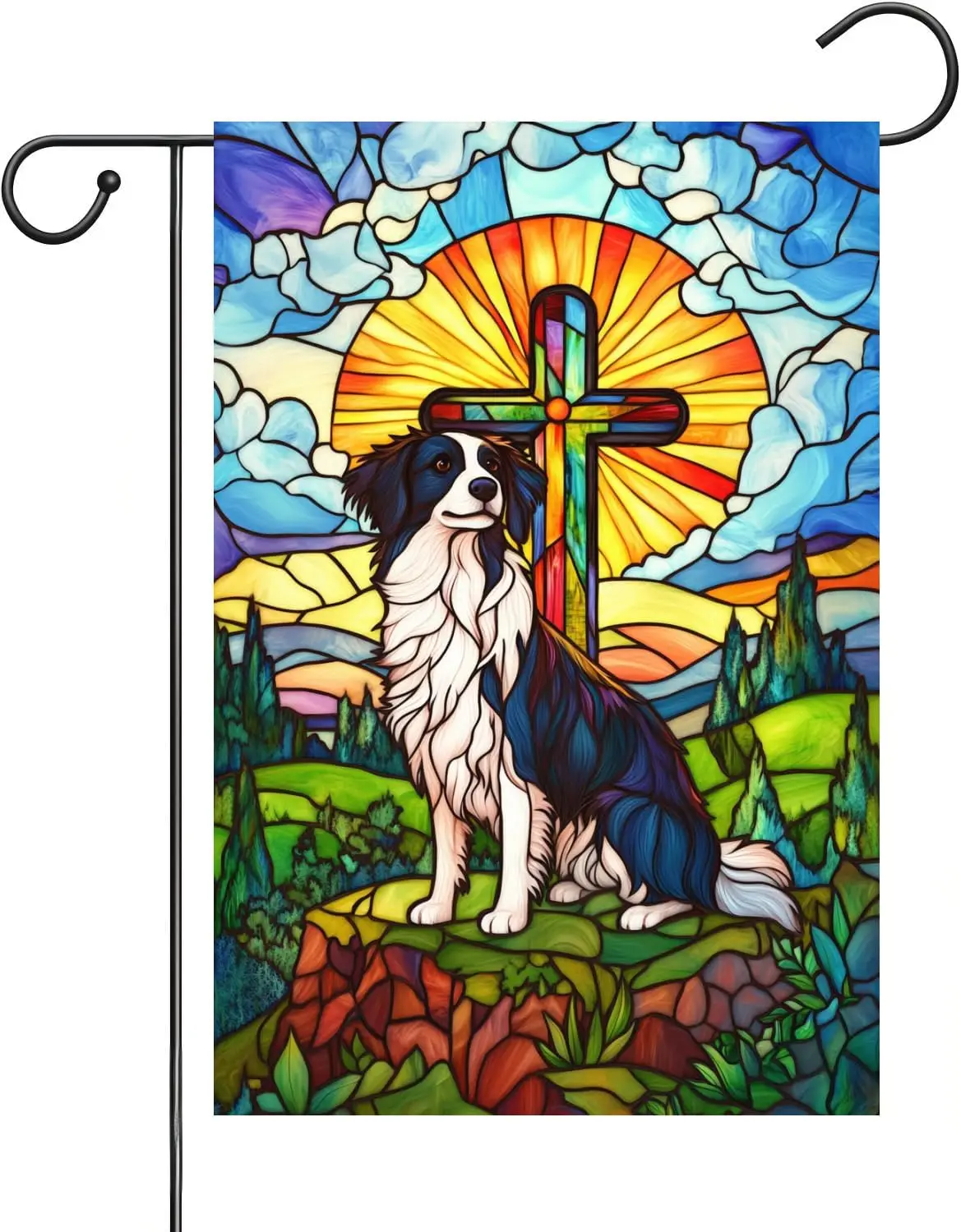 Border Collie Garden Flag 12x18 Inch Double Sided Easter Religious Christian Cross Garden Flag Small Burlap Banner Yard Lawn PPZ