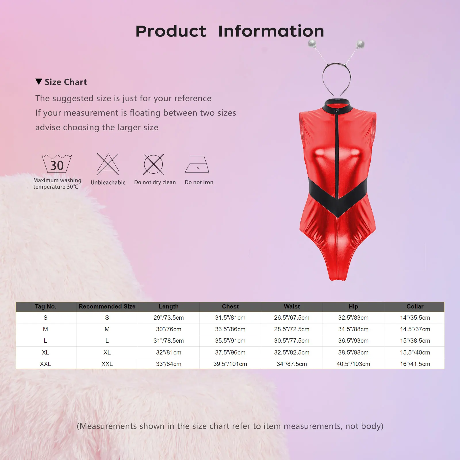 Women Sexy Alien Costume Outfit with Hair Hoop Sleeveless Metallic Zipper Bodysuit Jumpsuit Wet Look Leotard Set Alien Role Play