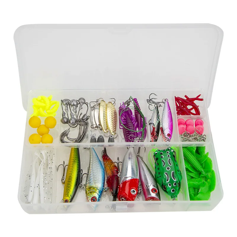 icebel-110-ピース総合ルアーキット、箱入りミノー、ペンシル、フロッグ、バス、チャブ、オールラウンド淡水釣り用ソフトベイト