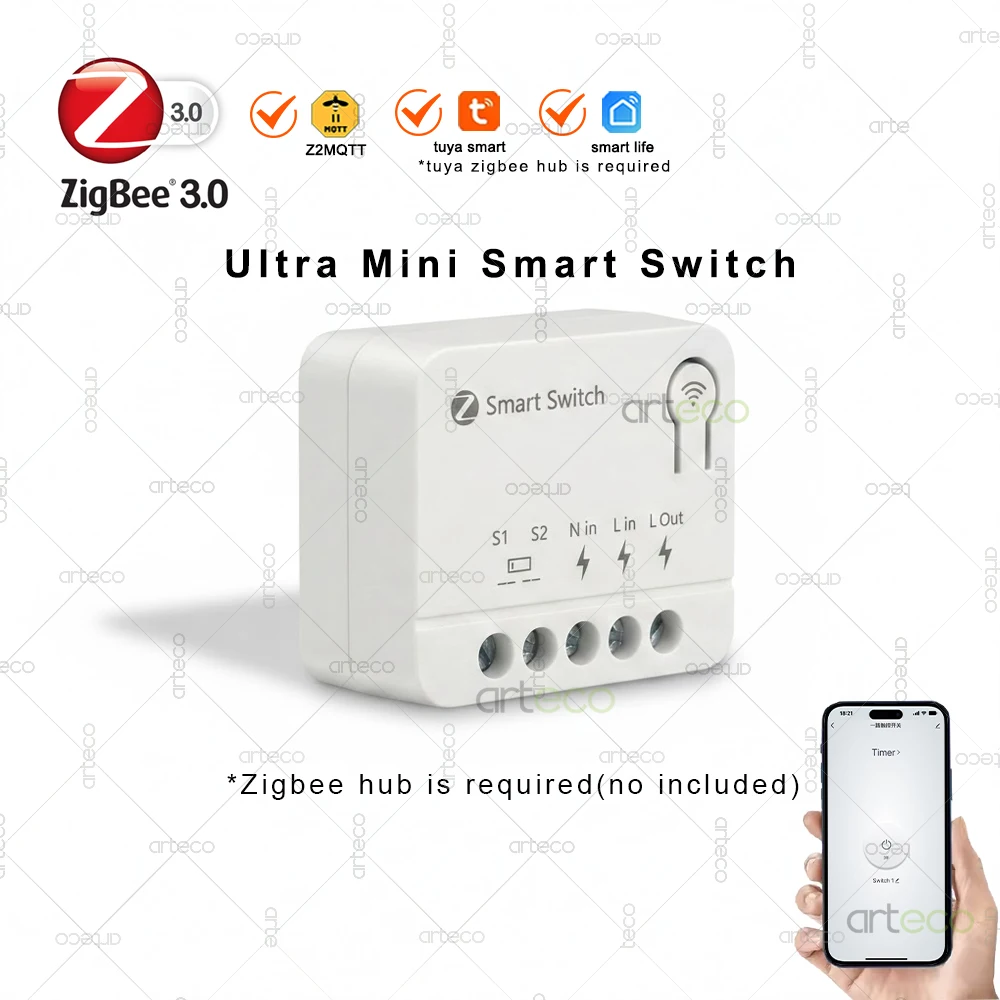 10A Mini ZigBee Smart Switch Module Smart Home Automation DIY Light Breaker Remote Timing Control Works With Z2MQTT Need Gateway