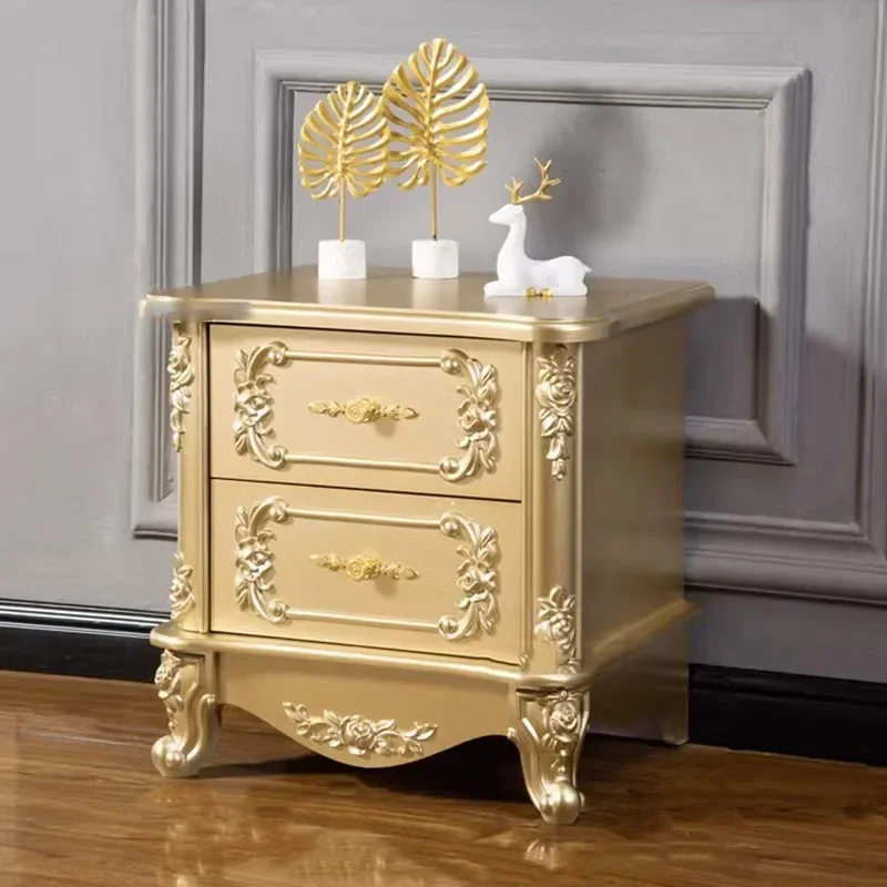 

Aesthetic Gold Wood Nightstand Nordic Unique Retro Drawers Hotel Bedside Table Luxury Storage Trendy Table De Chevet Furniture