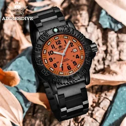 ADDIESDIVE Fashion Diving Men's Watch Orange Dial Steel Strap Quartz watches Alloy Case Tube Luminous 50m Waterproof Wristwatch