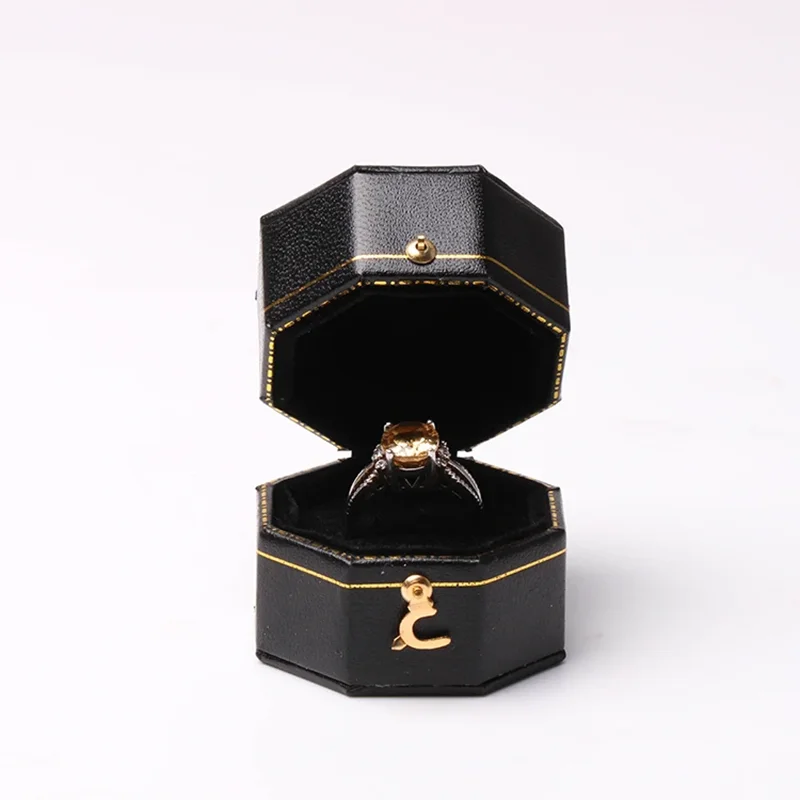 Mini black octagonal box PU leather advanced vintage jewelry display recommended wedding diamond ring box