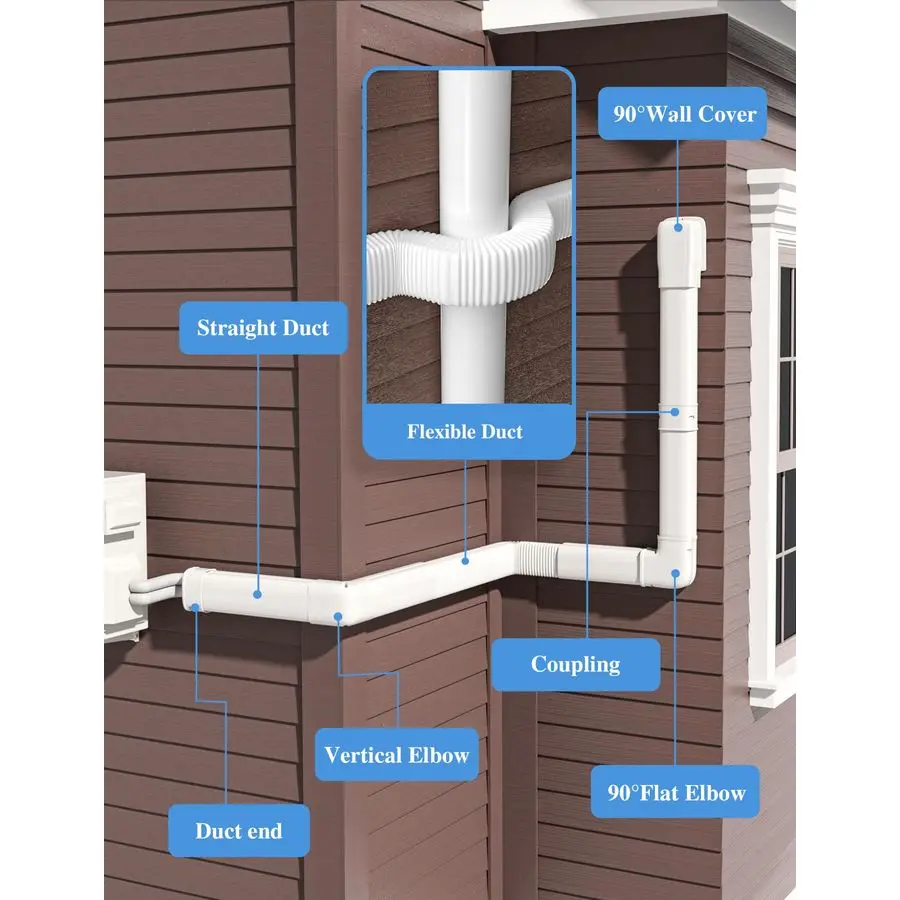 

3 16Ft Mini Split Line Set Cover with Flexible Pipe, Decorative Pipe Line Cover Kit for Mini Split and Central Air Conditioner a