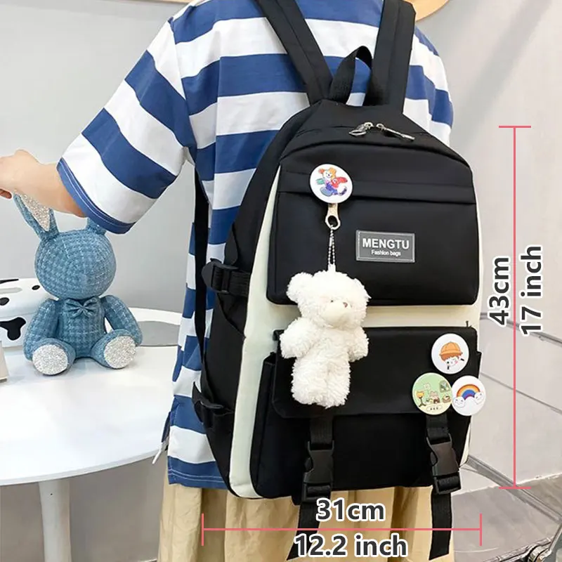 5 قطع حقيبة ظهر نسائية عصرية ذات سعة عالية مقاومة للماء للكلية العصرية للفتيات حقائب مدرسية للكمبيوتر المحمول حقيبة كتب للسفر للفتيات اللطيفة