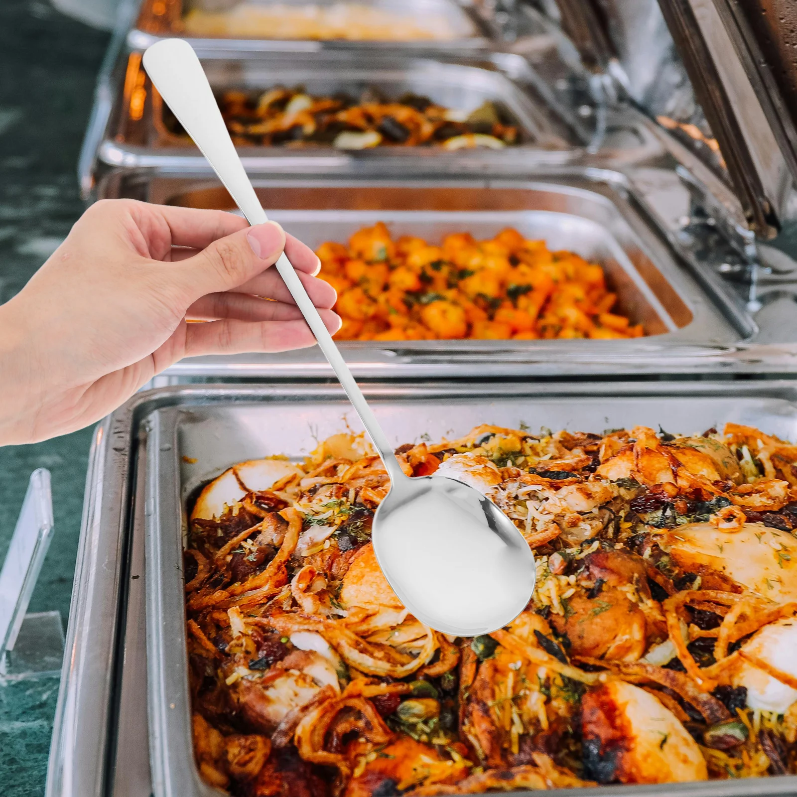 

1Set Long Handle Stainless Steel Salad Forks Slotted Spoons Buffet Serving Utensils Cooking Salad Servers for Parties