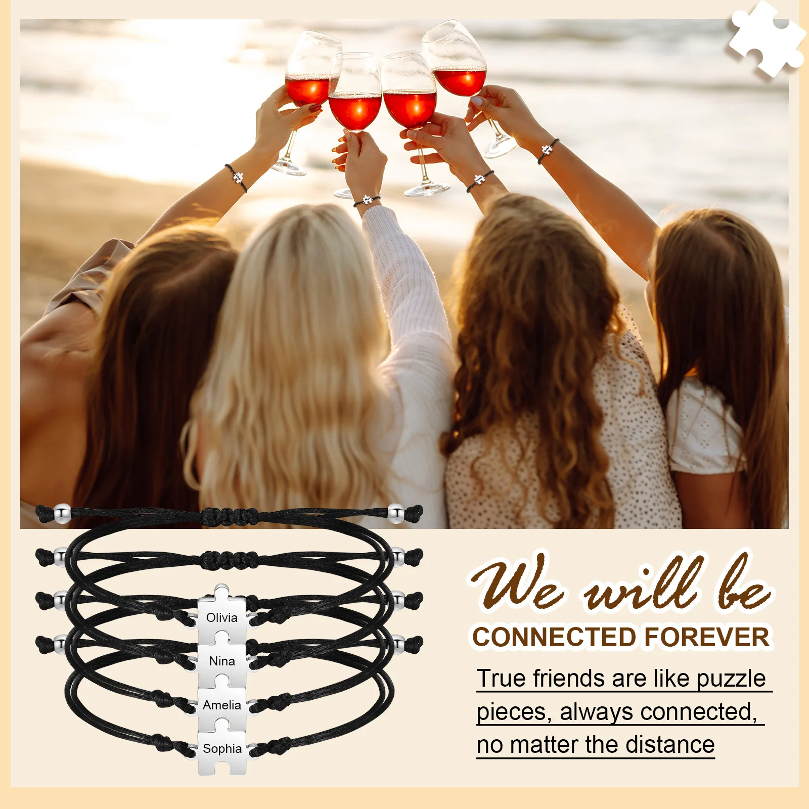 1-5 قطعة/الحزمة تخصيص حبل بانوراما سوار للنساء الرجال النقش الصداقة شقيقة أساور الأم الأب عيد ميلاد مجوهرات #6