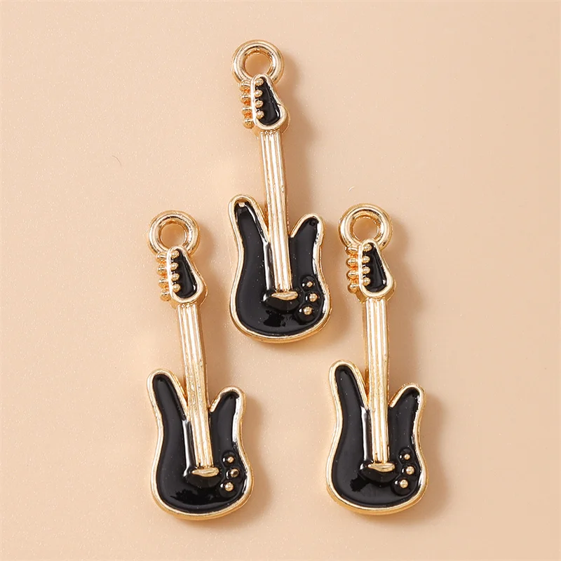 Leslie 10 Stück Niedliche Emaille Musiknoten-Gitarren-Anhänger für Schmuckherstellung, Halsketten, Schlüsselanhänger, Handgemachtes Kunsthandwerk – Detail 11