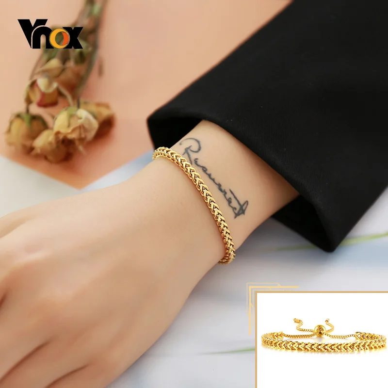 Vnox Chic Stainless Steel Wheat Chain Bracelets for Women Girl, Rock Twisted Rope Chain Wristband Jewelry, Length Adjustable