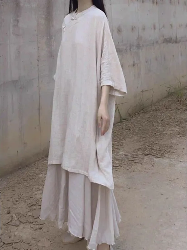 

Ele Cool Feeling женский комплект из двух предметов, льняной свободный топ миди, улучшенный халат, ансамбль, летняя модная хлопковая смесь