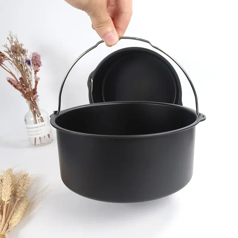 1Pc 6-8Inch Round Air Fryer Pot Baking Mould With Handle Metal Cake Pizza Basket Non-stick Baking Tray Cooking Accessories