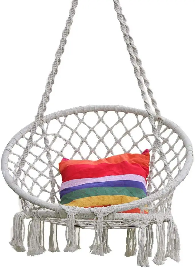 

Hanging Rope Hammo Lounger Chair Rame Porch Swing For Indoor Outdoor Home Bedroom Patio De Yard Garden,Include Hooks No Ceiling