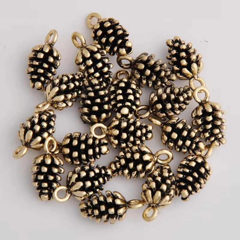 10pcs 8*15Mm Diy Silver Color Pine Cone Charms Gold Color Pinecone Nut Pendant 3D Jewelry Accessories High Quality Plating