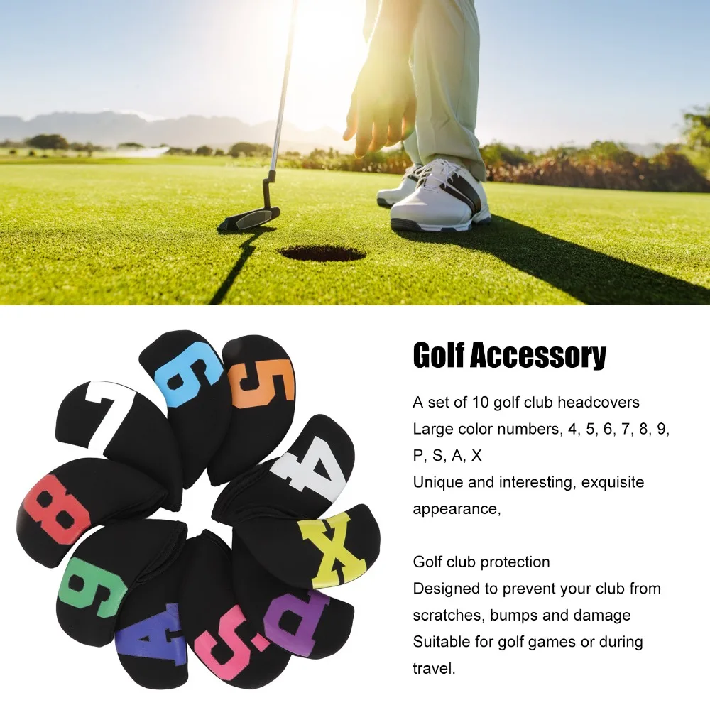 10pcs Dustproof Golf Iron Head Cover Large Color Number Colorful Number Golf Iron Covers Multiple Styles Available Big Number