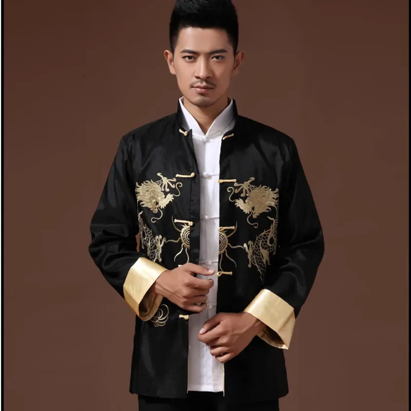 

Chinese Traditional Phoenix Printed Clothes Dragon Tang Suit Clothing Men's Embroidered Long Sleeve Festival Wedding Jacket