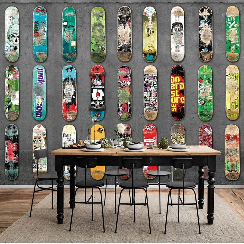 Custom 3D Wallpaper Retro Design Nostalgic Skateboard Cement Wall Bar Mural Background Wall Painting Papel De Parede Papel Tapiz