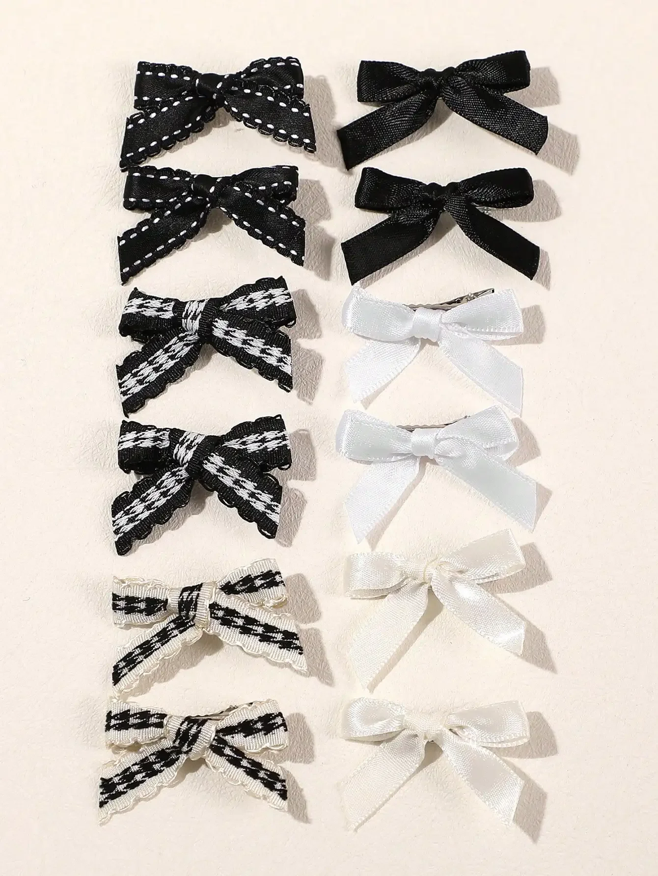 

12pcs/Set Girls' Solid Color & Plaid Mini Bow Hair Clips, Y2K Style Side Clips Suitable For Bangs & Braids