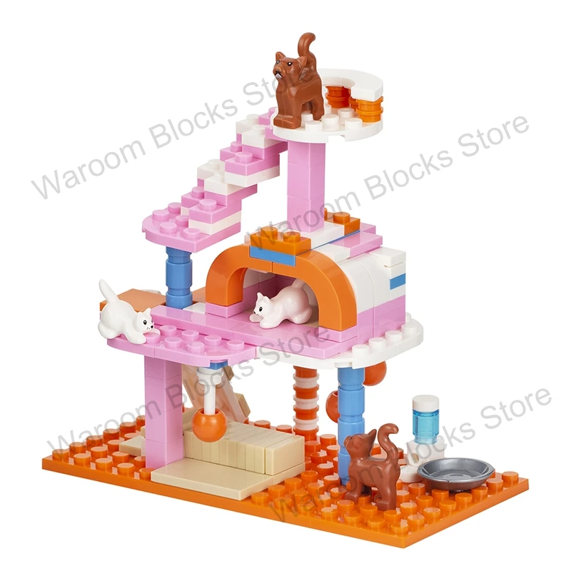 MOOXI MOC لطيف القطط الطوب مواء القط شجرة الحيوان مدينة أرقام الأثاث اللبنات الكبار مجموعة لعب للأطفال الأصدقاء هدية #5