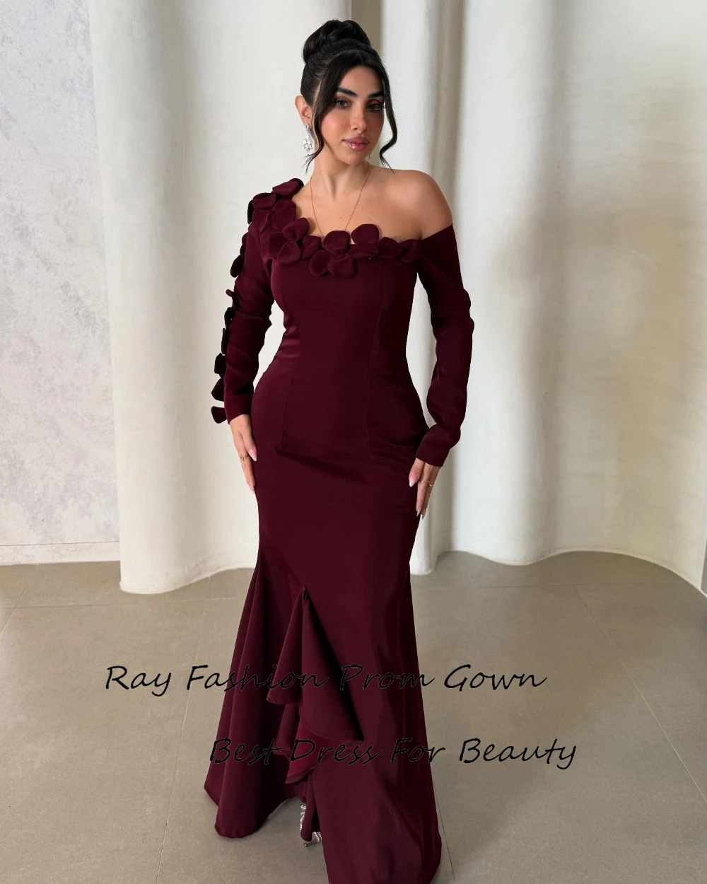 Vestido de noche Ray Fashion Плаğinе для бала con hombros descubiertos y corpiño de flores hecho a mano en 3d, vestidos de fiesta formales para mujeres sexys