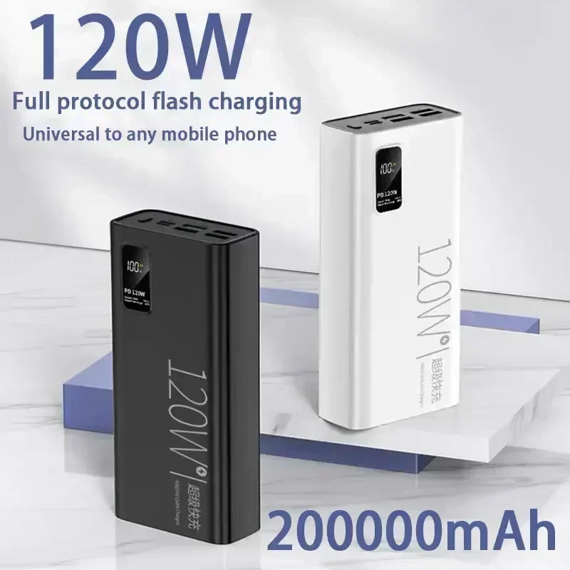 

200000 mAh Power Bank 120W Super Fast Charging 100% Sufficient Capacity Portable Battery Charger For iPhone Xiaomi Huawei