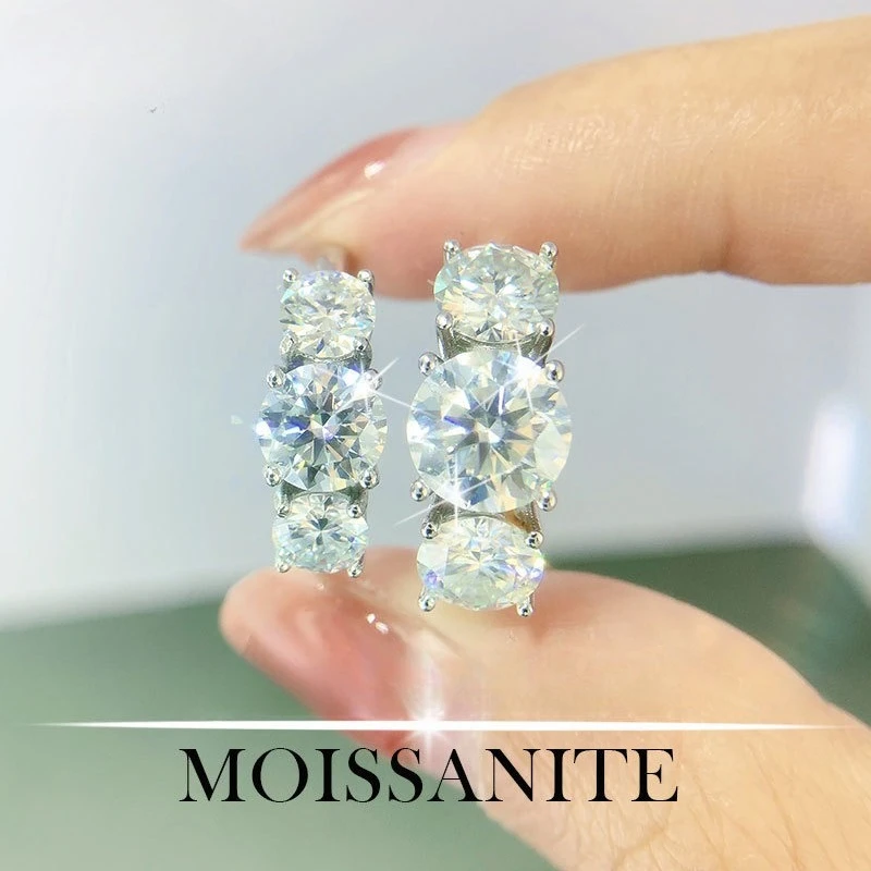 

Кольцо из стерлингового серебра S925 с муассанитом цвета D, высококачественное простое кольцо с двумя рядами камней по 2 карата для женщин.