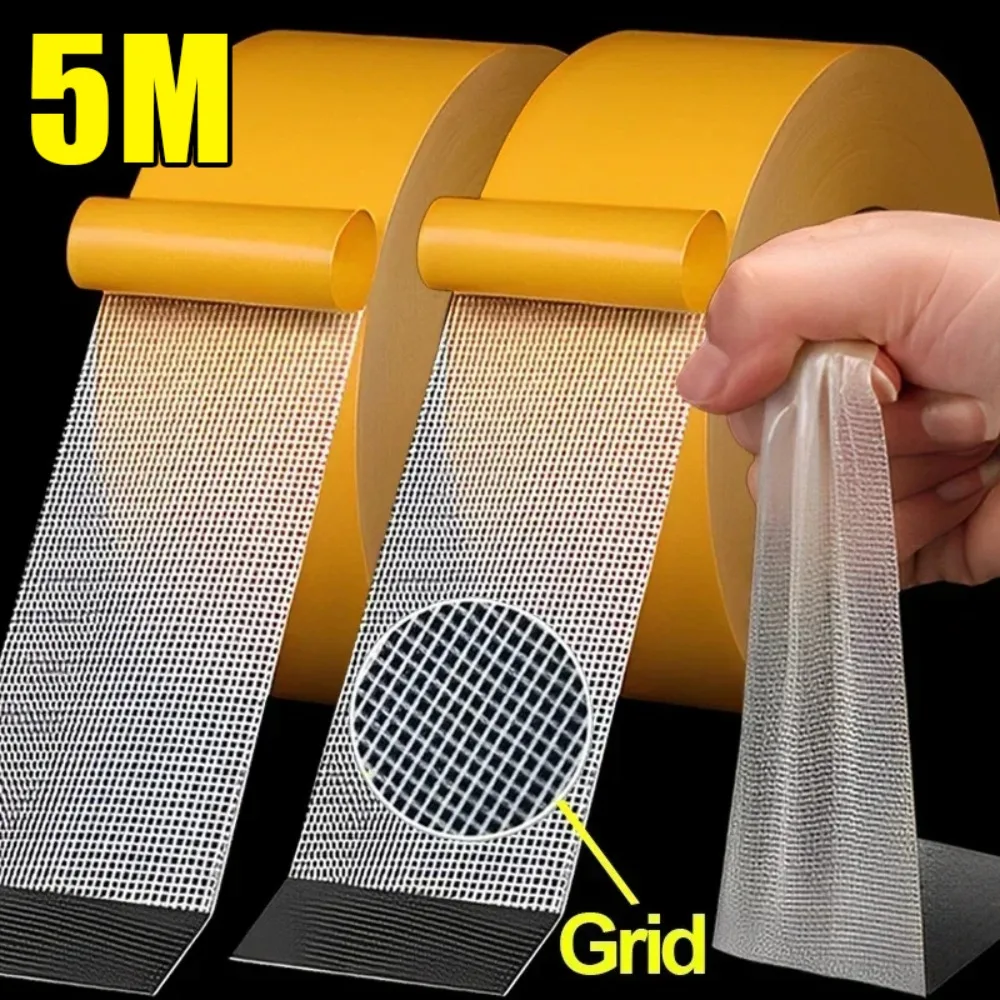 5M Strong Fixation Double Sided Tape Universal High Tack Tapes with Fiberglass Mesh Heavy Duty Sticky Resistente Clear Tape