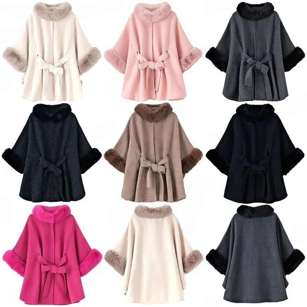 

Fur Patchwork Shawl Coats Women Fashion Temperament Oversized Outwear 2025 Ropa Mujer Solid Color Korean Bandage Jackets Tops