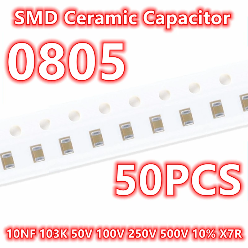 ตัวเก็บประจุ0805 103K 50V 100V 250V 500V 10% V 2012 IC เซรามิก SMD แบบดั้งเดิม (50ชิ้น)