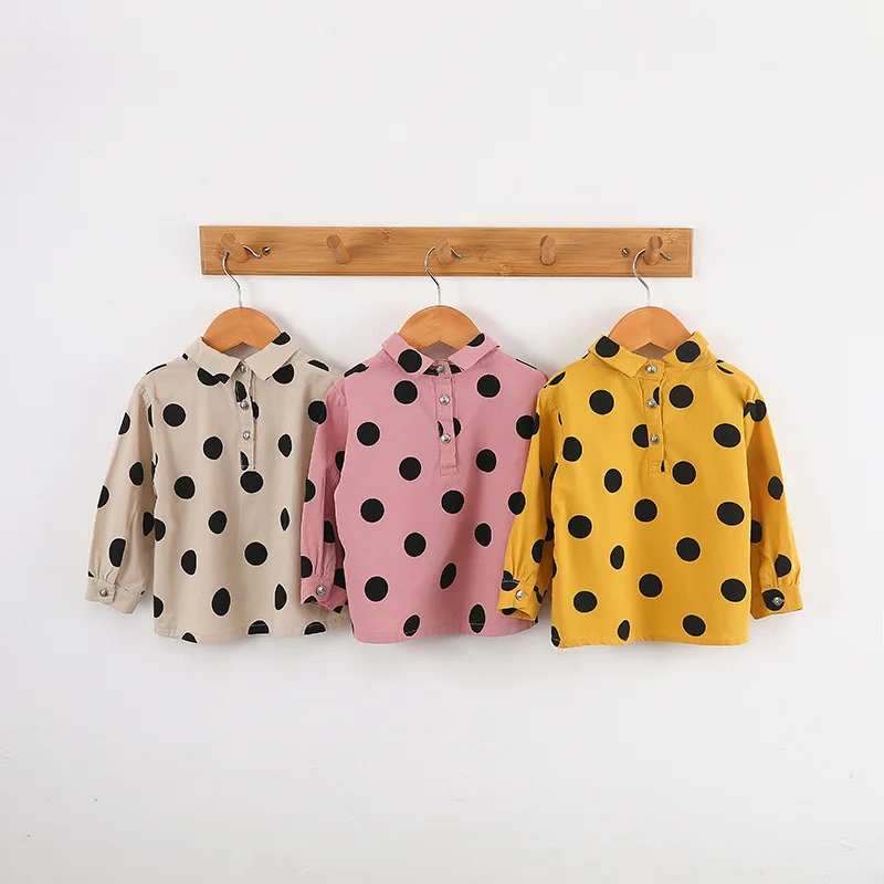 Baby Girls Blouses Kids Long Sleeve Shirt for Girl Polka Dot Blouse for Girls Spring Autumn Cotton Lapel Korean Toddler Clothes