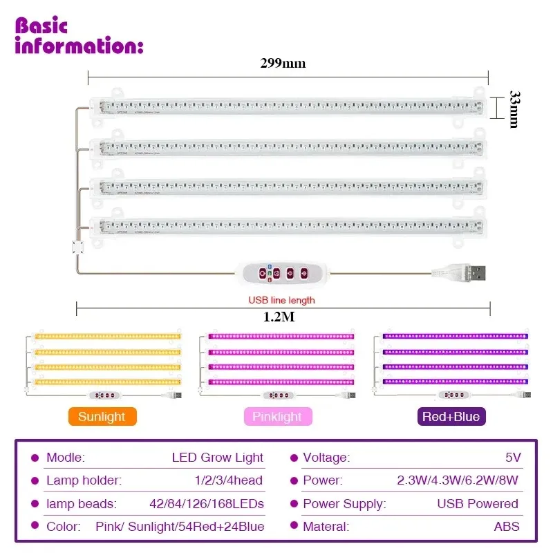 LED Spettro Completo Phyto Lampada USB 5V Coltiva La Barra Luminosa 30cm/50cm 1T 2T 3T 4T Piante Fiori Led Serra Cultivo Idroponico