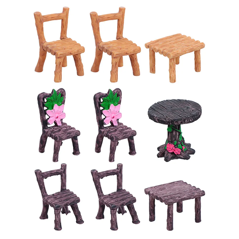 

3 комплекта миниатюрных стульев и столов из смолы для декора микроландшафта, аксессуары для кукольного домика, украшения для сказочного сада, миниатюры