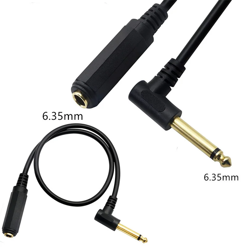 Mono Channel Right Angle 6.35mm Male to 6.35mm Female Jack Plug 50CM Extension Audio Cable Adapter for speakers microphone Mixer