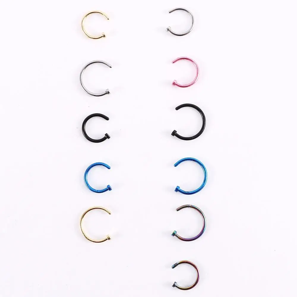10 Pcs Punk Stud Earrings Stainless Steel C Shape For Women Circular Jewelry Body Piercing Lip Rings Nose Rings