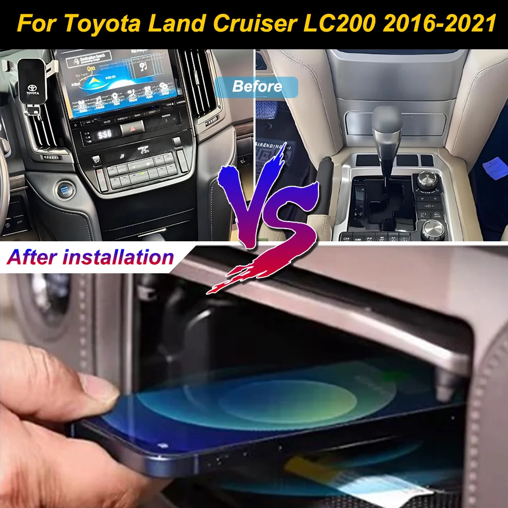 Carregador sem fio para celular, suporte para console central com carregamento rápido para Toyota Land Cruiser 200 LC200 2016-2021